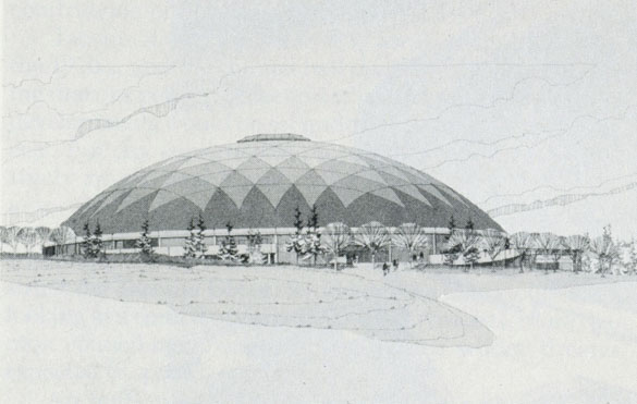 An early rendering of the Tacoma Dome shows the diamond-shaped rooftop design. (COURTESY PHOTO)