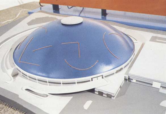 The One Percent for Art ordinance generated $280,000 for public art at the Tacoma Dome, as well as proposals from artists Stephen Antonakos, Richard Haas, George Segal, and Andy Warhol. Antonakos's design (pictured) was briefly selected for the Dome before it was de-selected following much public debate. (COURTESY PHOTO)