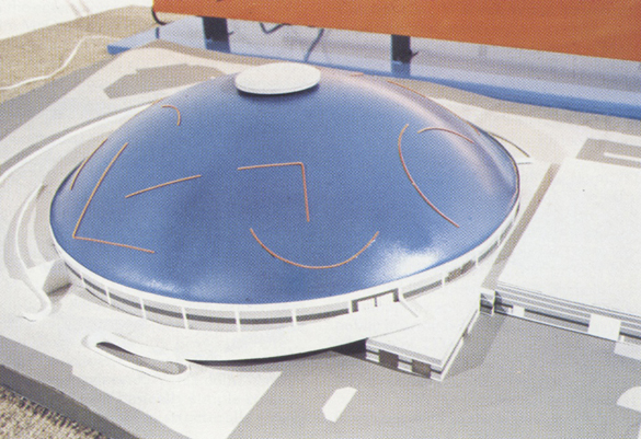 The One Percent for Art ordinance generated $280,000 for public art at the Tacoma Dome, as well as proposals from artists Stephen Antonakos, Richard Haas, George Segal, and Andy Warhol. Antonakos's design (pictured) was briefly selected for the Dome before it was de-selected following much public debate. (COURTESY PHOTO)