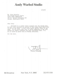 In January of 1982, Vincent Fremont, a representative of the Andy Warhol Studio in New York City, submitted a simple proposal to cover the roof of the Tacoma Dome in a flower designed by the Pop artist. (IMAGE COURTESY CITY OF TACOMA)