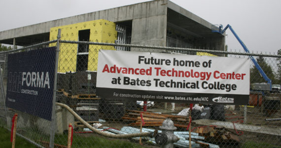 Construction continues on the new $23 million, two-story, 53,000-square-foot Advanced Technology Center at Bates Technical College in Tacoma. (PHOTO BY TODD MATTHEWS)
