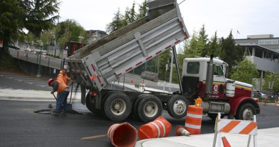 Contractors appear to be close to wrapping up work on a major project to realign South 17th Street in downtown Tacoma near the University of Washington Tacoma. (PHOTO BY TODD MATTHEWS)