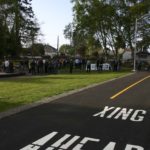 Bicyclists and pedestrians gathered in South Tacoma to mark the recently restored 1.8-mile segment of the historic Water Flume Line Trail. (PHOTO BY TODD MATTHEWS)