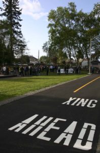 Bicyclists and pedestrians gathered in South Tacoma to mark the recently restored 1.8-mile segment of the historic Water Flume Line Trail. (PHOTO BY TODD MATTHEWS)