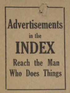 A display advertisement that appeared in the Tacoma Daily Index nearly 100 years ago. (PHOTO BY TODD MATTHEWS)