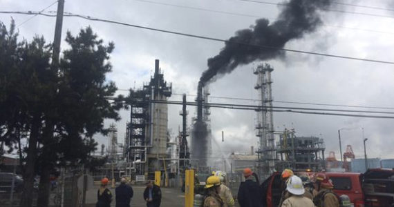 Tacoma fire fighters responded Wednesday morning to reports of a crude oil burning at a refinery located on the Port of Tacoma tide flats. (PHOTO COURTESY TACOMA FIRE DEPARTMENT)
