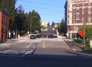 Streets have re-opened and traffic is moving again along South 17th Street and Jefferson Avenue near the University of Washington campus in downtown Tacoma. The area was closed for approximately four months in order to complete a $2 million street realignment project. (PHOTO BY TODD MATTHEWS)