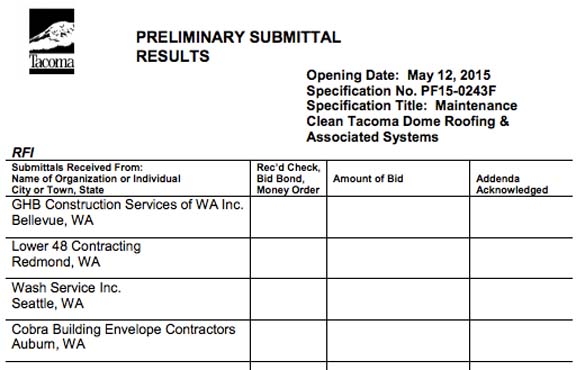 4 contractors respond to RFI for Tacoma Dome roof cleaning