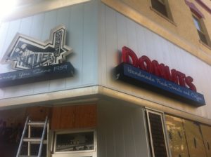 Signage has been installed at the future Original House of Donuts in downtown Tacoma. (PHOTO BY TODD MATTHEWS)