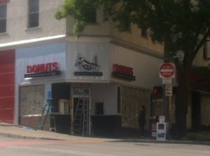 Signage has been installed at the future Original House of Donuts in downtown Tacoma. (PHOTO BY TODD MATTHEWS)