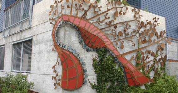 Sea Branches & Pearls by Diane Hansen and Jennifer Weddermann is one of two new art installations at Tacoma Housing Authority's Bay Terrace affordable housing community in the Hilltop neighborhood. (PHOTO BY TODD MATTHEWS)