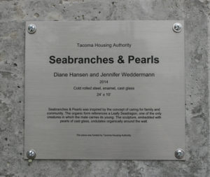 Sea Branches & Pearls by Diane Hansen and Jennifer Weddermann is one of two new art installations at Tacoma Housing Authority's Bay Terrace affordable housing community in the Hilltop neighborhood. (PHOTO BY TODD MATTHEWS)