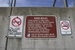 The City of Tacoma could temporarily lift a ban on skateboarding in Tollefson Plaza as part of a three-month pilot program. (PHOTO BY TODD MATTHEWS)