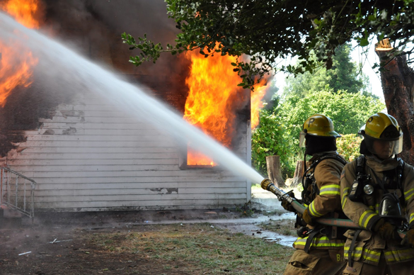 Tacoma firefighters were in Fife Tuesday to participate in an exercise designed to hone their skills under live fire conditions. (PHOTO COURTESY TACOMA FIRE DEPARTMENT)