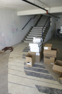 Piano keys are painted on the floor of the former basement music room at John R. Rogers Elementary School in Tacoma. (PHOTO BY TODD MATTHEWS)