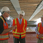 Washington State Governor Jay Inslee (center) toured the construction site for the new State Route 167 Puyallup River Bridge on May 27. Atkinson Construction Senior Vice President Bob Adams (left) and Washington State Department of Transportation (WSDOT) Region Administrator Kevin Dayton (right) explained some of the challenges of constructing the new $31.2 million bridge. (PHOTO COURTESY WSDOT)