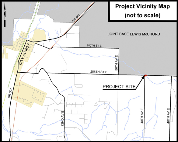 The Lacamas Creek Bridge is located east of Roy—along 288th Street South and east of 48th Avenue South—in Pierce County. (IMAGE COURTESY PIERCE COUNTY)