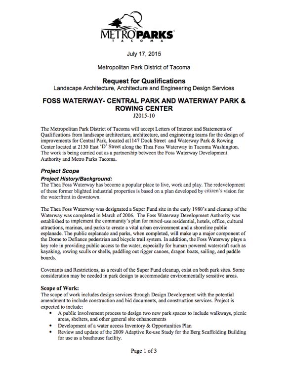 Metro Parks Tacoma seeks contractors for 2 Foss Waterway park improvement projects