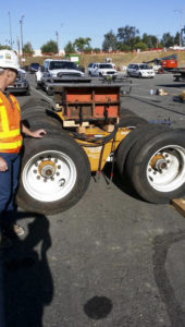 Crews working for WSDOT will use these dollies to relocate the old State Route 167 Puyallup River Bridge to a nearby property for storage. (PHOTO COURTESY WSDOT)