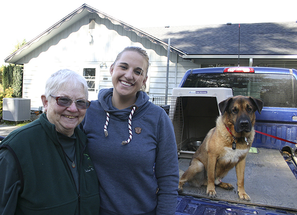 Barbara Reid (left) and (right) Hancock Forest Management Assistant Forester Heather A. Watson (and Junior), who led a trek out to Vancouver Notch. (PHOTO BY TODD MATTHEWS)