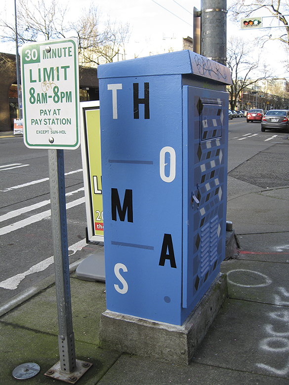 Earlier this year, the City of Tacoma invited local artists to participate in a program to create artwork for traffic signal boxes located throughout the city. Similar programs exist in Seattle (pictured) and Olympia. (PHOTO BY MAGGIE LEE)