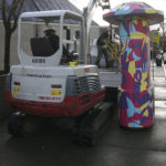 Contractors on Wednesday removed a downtown Tacoma art installation created 40 years ago by Pacific Northwest artist Harold Balazs. A City of Tacoma staff report recently noted the artwork was unstable and posed a safety hazard. (PHOTO BY TODD MATTHEWS)