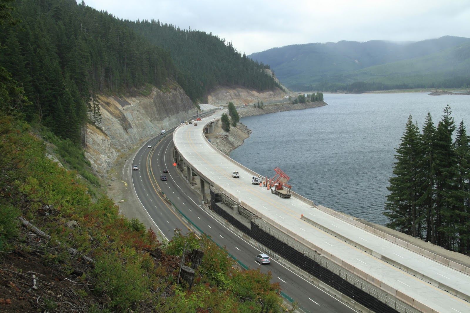 The first of two avalanche bridges is open to westbound and eastbound traffic on I-90 east of Snoqualmie Pass. Credit: Washington State DOT