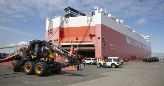 Wallenius Wilhelmsen Logistics' high-efficiency roll-on/roll-off cargo ship made its first call to the Port of Tacoma last week. New locks in the widened Panama Canal opened in June, allowing larger ships like the MV Thalatta to take a shorter route to reach northwest ports from Europe and South America. Credit: Northwest Seaport Alliance