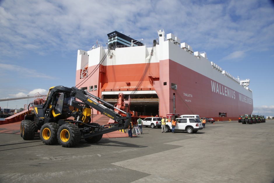 Wallenius Wilhelmsen Logistics' high-efficiency roll-on/roll-off cargo ship made its first call to the Port of Tacoma last week. New locks in the widened Panama Canal opened in June, allowing larger ships like the MV Thalatta to take a shorter route to reach northwest ports from Europe and South America. Credit: Northwest Seaport Alliance