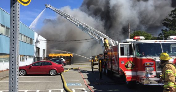 Central Pierce Fire and Rescue respond to a fire that destroyed 25 buses at the Puyallup School District bus maintenance facility on Aug. 26, 2016. Credit: Central Pierce Fire and Rescue