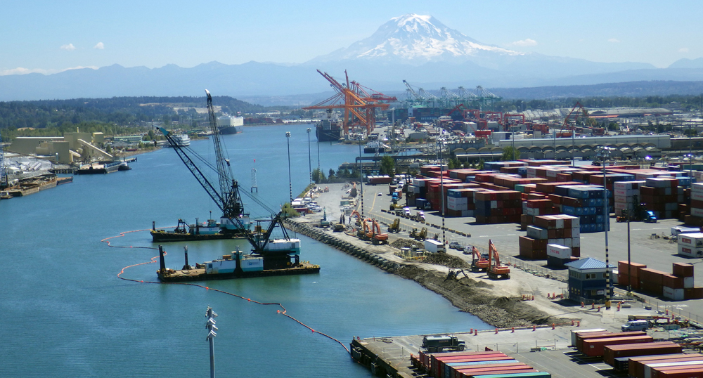 Pile driving begins on Tacoma tide flats