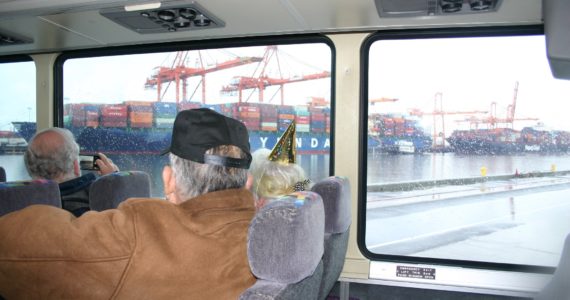 The Port of Tacoma's monthly public bus tours take the public on a behind-the-scenes look at port operations. Credit: David Guest / TDI