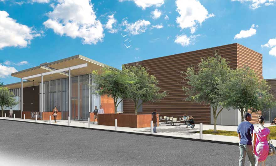 Artist's rendering of the new Eastside Community Center which is set to begin construction on the campus of Tacoma's First Creek Middle School in 2017, with opening planned for 2018. Credit: Metro Parks.