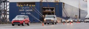 The auto carrier Glovis Composer off-loaded more than 4,800 cars this week at the Port of Tacoma. Credit: Port of Tacoma