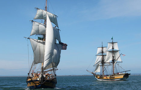 The Lady Washington with an unidentified historic shipPhoto by TDI Staff