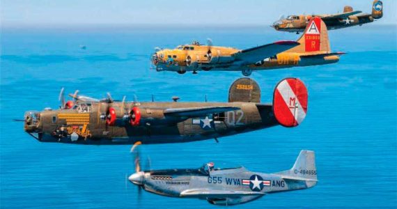 Planes: (bottom to top) TF-51D, B-24J, B-17 and B-25Image courtesy of the Collings Foundation