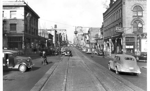 Center of Tacoma, Washington’s Japantown at Thirteenth and Broadway. Photo courtesy of the Magden Collection at Densho.