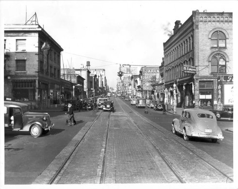 Center of Tacoma, Washington’s Japantown at Thirteenth and Broadway. Photo courtesy of the Magden Collection at Densho.