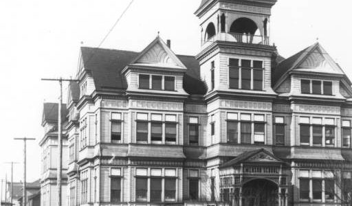 The Emerson School, located at South 4th and St. Helens, was built in 1889 and demolished in 1920. Photo courtesy of The Northwest Room, Tacoma Public Library.