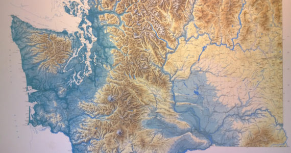 Washington topographical map. Photo by Morf Morford, picture taken at UW-Tacoma