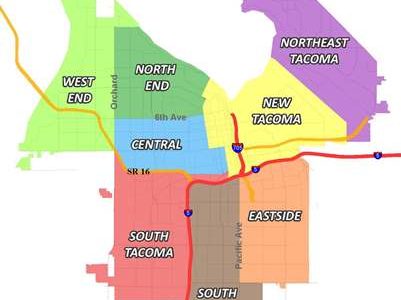 Here's a map of Tacoma's neighborhood councils. For details,  look here - http://www.cityoftacoma.org/government/city_departments/community_and_economic_development/neighborhood_council_program