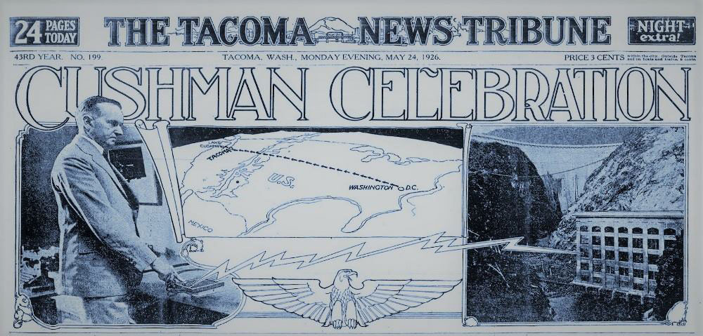 The Cushman Dam and its substations changed the history of publicly owned power systems in 1924.  Image courtesy of Tacoma Public Library's Northwest Room.