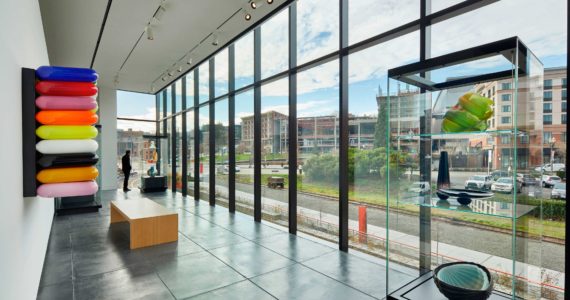 The new Benaroya Wing is accessible to - and cut off from - a historic corner  of Tacoma by, yes sheets of glass, that separate even as they connect.         Photo courtesy of Tacoma Art Museum