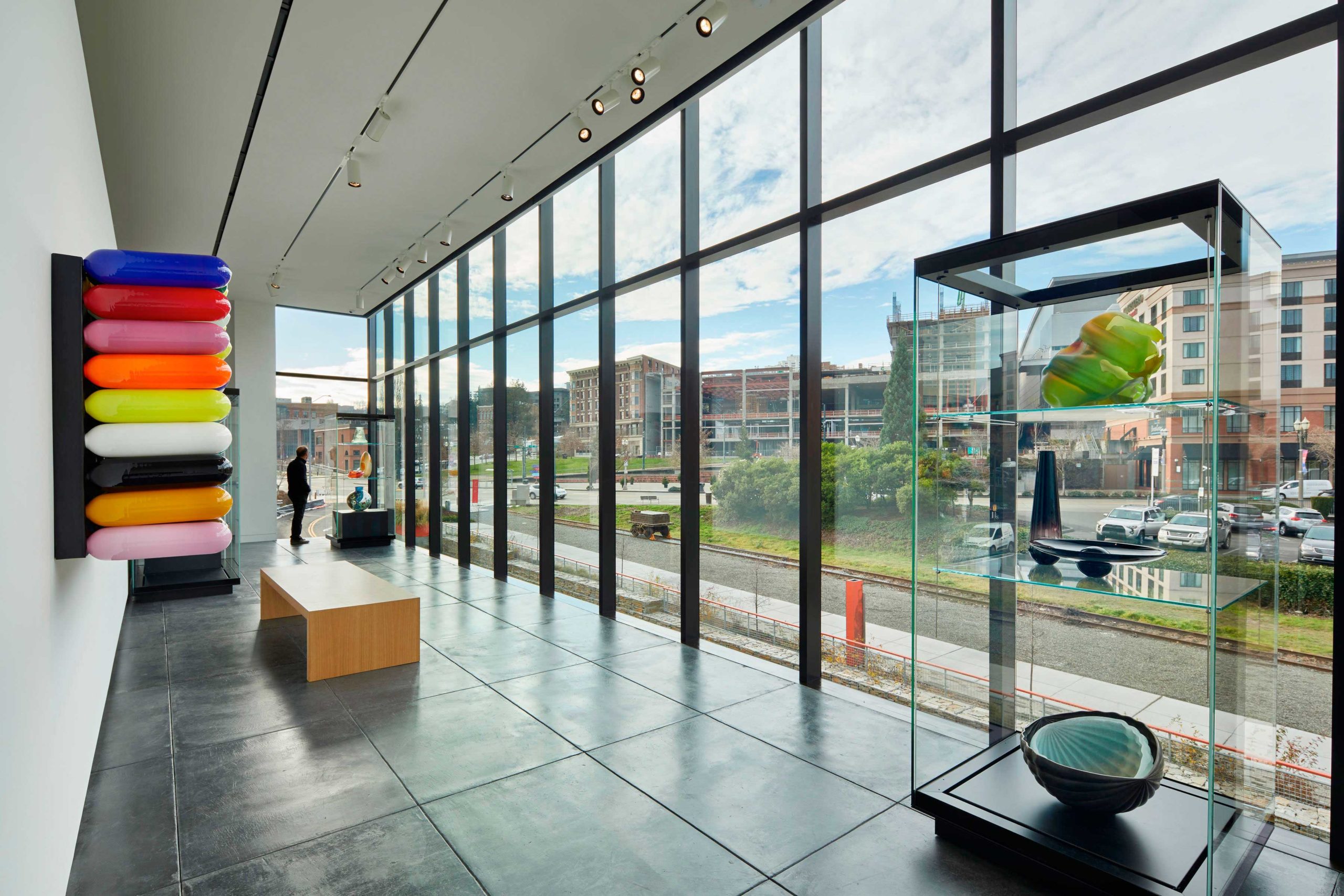 The new Benaroya Wing is accessible to - and cut off from - a historic corner  of Tacoma by, yes sheets of glass, that separate even as they connect.         Photo courtesy of Tacoma Art Museum