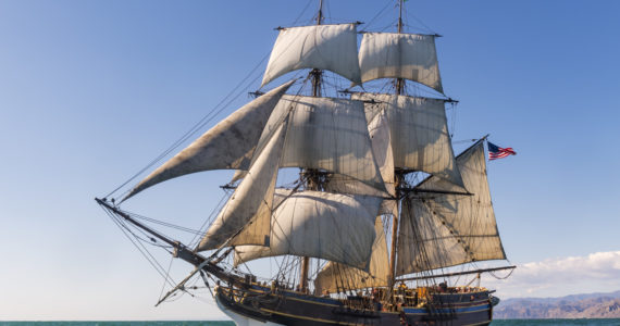 Launched on March 7, 1989 in Aberdeen, Washington. Built by Grays Harbor Historical Seaport. A full-scale replica of the original Lady Washington, the first American vessel to make landfall on the West Coast of North America, Hong Kong, Japan, and Honolulu.Specifications:Length on deck: 67 feet, Overall length: 112 feet      Type: BrigDraft (Depth): 11 feet, Beam (Width): 22 feetMast height: 89 feet           Gross tonnage: 99 tonsTotal sail area: 4,442 sq. feet, Rigging: Approx. 6 milesCrew compliment: 12, Passenger capacity: 45 - Grays Harbor Historical Seaport