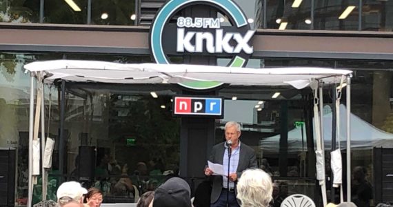 General Manager Joey Cohn addresses the crowd at the grand opening of the new studio in downtown Tacoma. Photo: Morf Morford