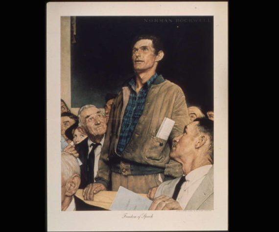 <p>Freedom of Speech, by Norman Rockwell; From Wikimedia Commons, the free media repository. This media is available in the holdings of the National Archives and Records Administration, cataloged under the National Archives Identifier (NAID) 513536.</p>