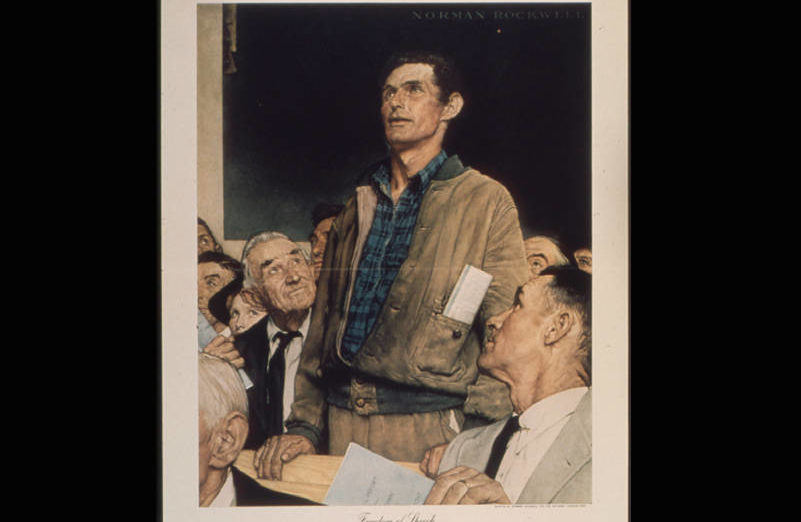 <p>Freedom of Speech, by Norman Rockwell; From Wikimedia Commons, the free media repository. This media is available in the holdings of the National Archives and Records Administration, cataloged under the National Archives Identifier (NAID) 513536.</p>