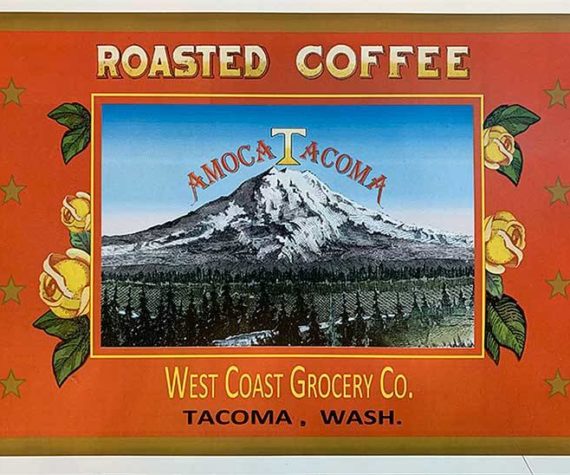 <p>What does coffee have to do with Tacoma? We can thank Tacoma-based West Coast Grocery for marketing food from then-exotic places like Hawaii and Asia. These products, or at least their signs and containers, from canned fruit to spices, are a hot item in antique circles - especially among the locally renowned Tacoma history nerds. (Photo courtesy of Tacoma Public Library)</p>