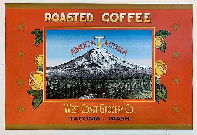 What does coffee have to do with Tacoma? We can thank Tacoma-based West Coast Grocery for marketing food from then-exotic places like Hawaii and Asia. These products, or at least their signs and containers, from canned fruit to spices, are a hot item in antique circles - especially among the locally renowned Tacoma history nerds. (Photo courtesy of Tacoma Public Library)